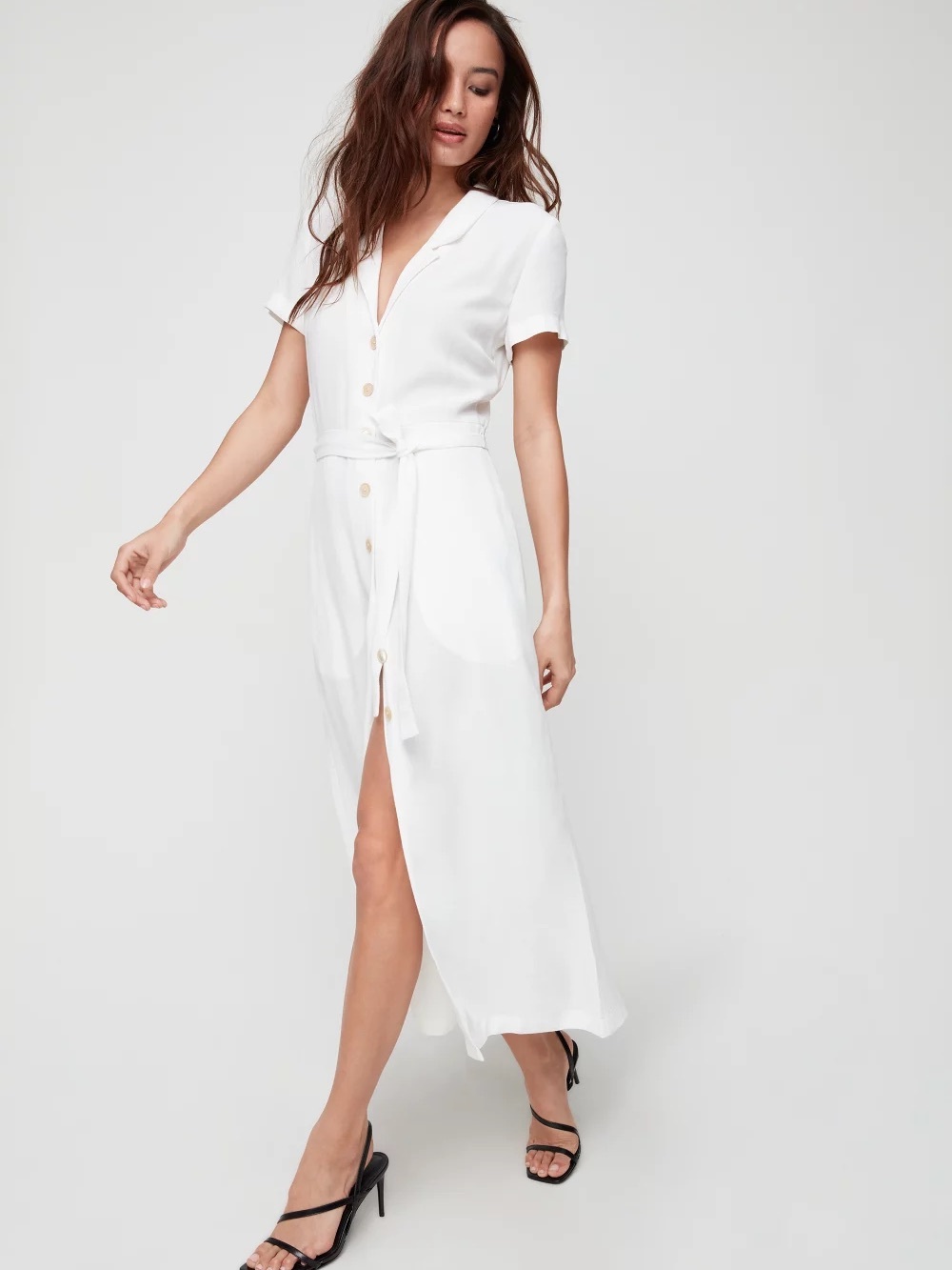 NWT Wilfred White Button-Front Belted Shirt Dress